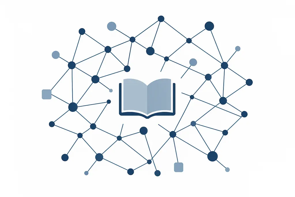 Illustration d’un réseau de termes juridiques et techniques interconnectés, symbole du glossaire du takedown et de la protection de marque